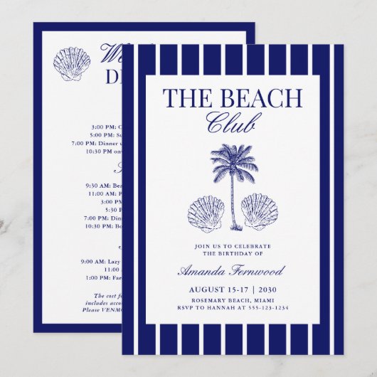 Vintage Navy Beach Club Birthday Weekend 招待状 (正面/裏面)