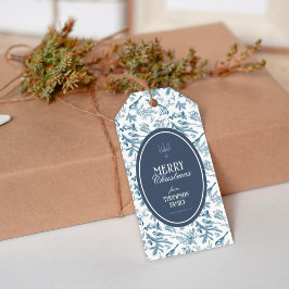 Vintage Navy Blue Bird & Pine Christmas Gift Tag ギフトタグ
