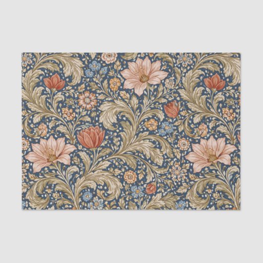 Vintage Navy Blue Floral 薄葉紙 (正面)
