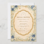 Vintage Navy Coastal Bridal Shower 招待状 (正面)