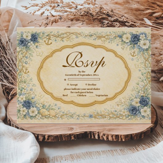 Vintage Navy Coastal Quinceañera 出欠カード