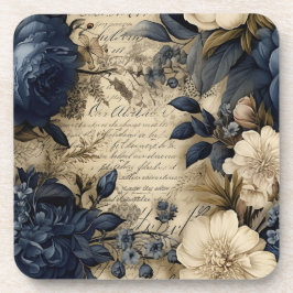 Vintage Navy & Ivory Flowers Wedding Coaster コースター