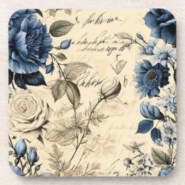 Vintage Navy & Ivory Flowers Wedding Coaster コースター