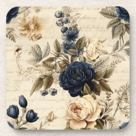 Vintage Navy & Ivory Flowers Wedding Coaster コースター