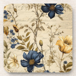 Vintage Navy & Ivory Rose Wedding Coaster, Elegant コースター