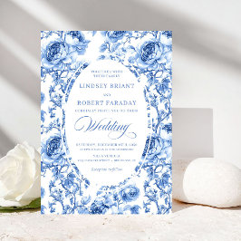 Vintage Navy Toile de Jouy Roses Romantic Wedding  招待状