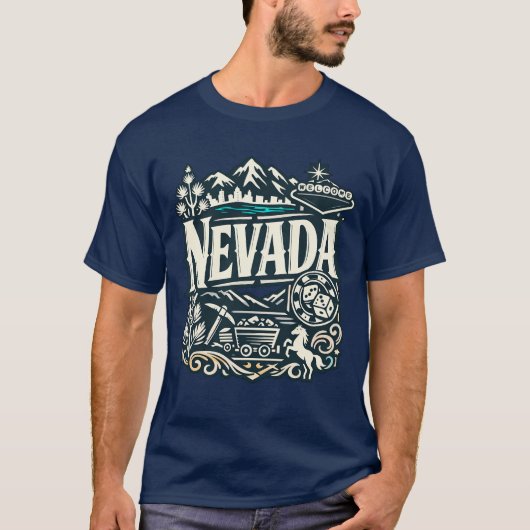 Vintage Nevada State Heritage Silver State Art Tシャツ (正面)