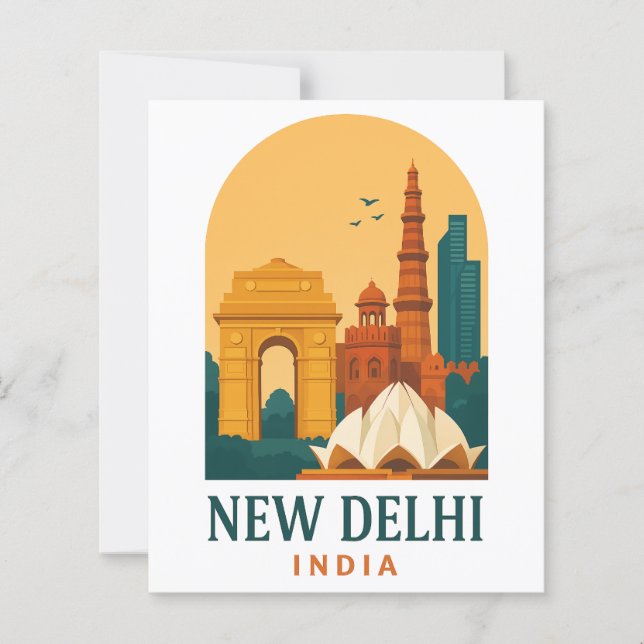 Vintage New Delhi India Travel Poster – Retro City (正面)