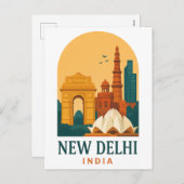 Vintage New Delhi India Travel – Retro シーズンポストカード (正面/裏面)