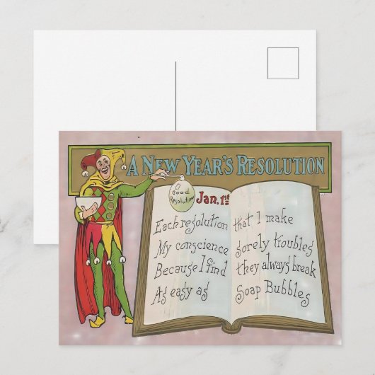 Vintage New Year's Resolution Jester ポストカード (正面/裏面)