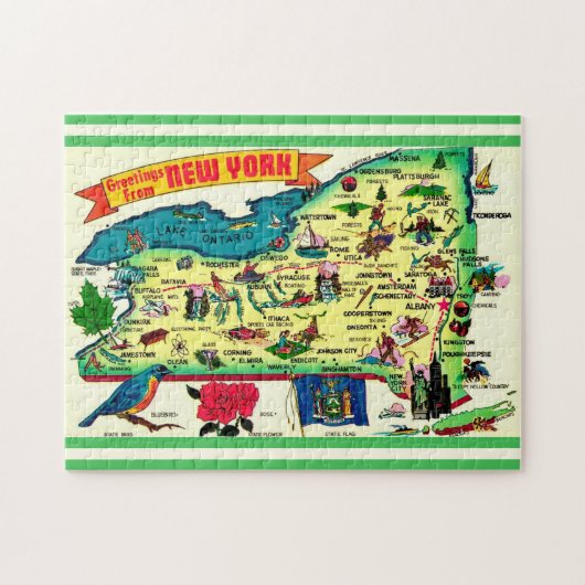Vintage New York 11x14 State Map ジグソーパズル (横)