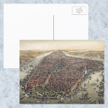 Vintage New York City, Manhattan, Brooklyn Bridge ポストカード<br><div class="desc">Vintage illustration aerial landscape view of New York City and Manhattan borough with the Brooklyn Bridge crossing over the East River with ships and boats sailing.</div>
