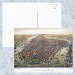 Vintage New York City, Manhattan, Brooklyn Bridge ポストカード<br><div class="desc">Vintage illustration aerial landscape view of New York City and Manhattan borough with the Brooklyn Bridge crossing over the East River with ships and boats sailing.</div>