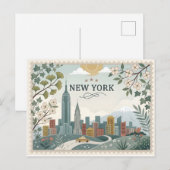 Vintage New York City Skyline シーズンポストカード (正面/裏面)