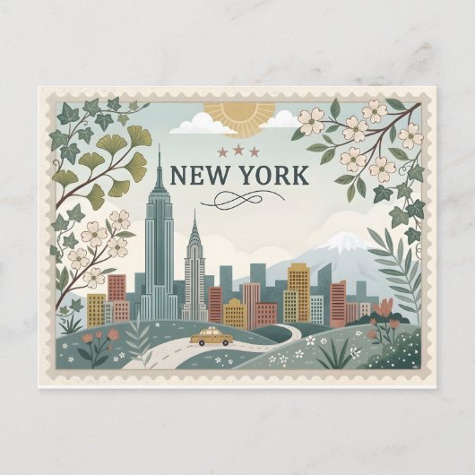 Vintage New York City Skyline シーズンポストカード (正面)