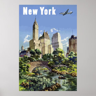 Vintage New York City Skyscrapers Air Travel ポスター