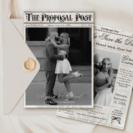 Vintage Newspaper Black and White Photo Wedding セーブザデート