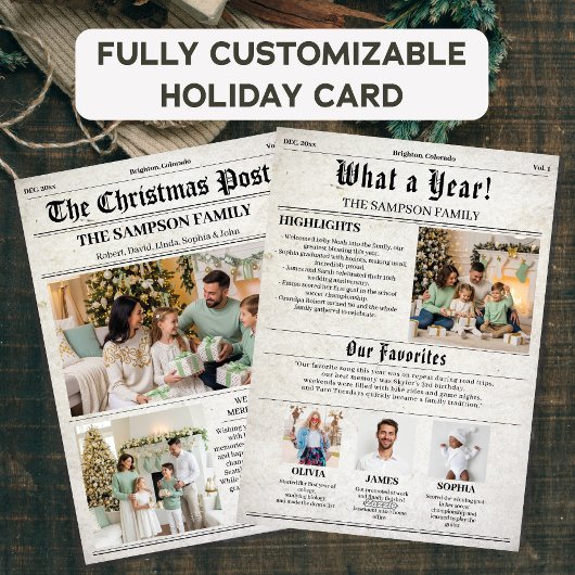 Vintage Newspaper Family Christmas Year Review シーズンカード