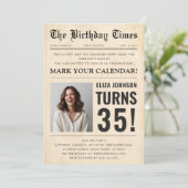 Vintage Newspaper Fun Photo 35th Birthday Party 招待状 (スタンド正面)