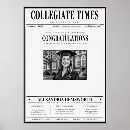 Vintage Newspaper Graduation Autograph Poster ポスター (正面)