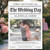 Vintage Newspaper Headline Black and White Wedding 招待状