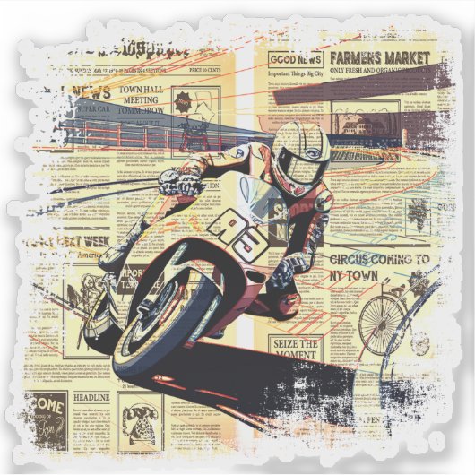 Vintage Newspaper Motorcycle Racing シール (正面)