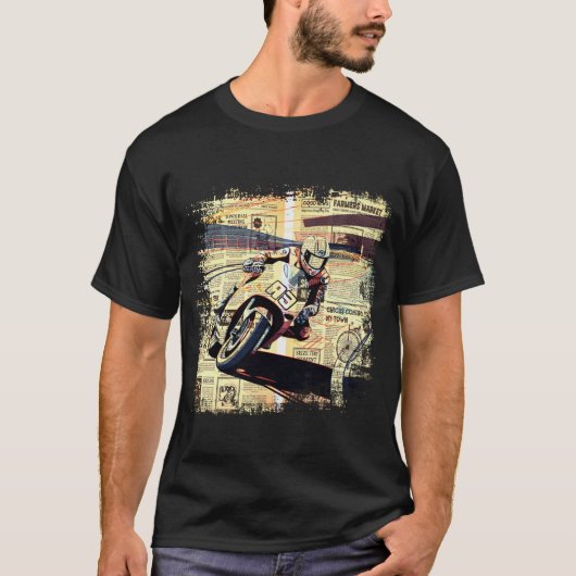 Vintage Newspaper Motorcycle Racing Tシャツ (正面)