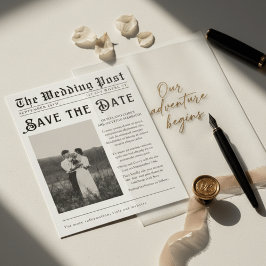 Vintage Newspaper Save the Date Wedding Invitation 招待状