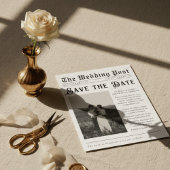 Vintage Newspaper Save the Date Wedding Invitation 招待状