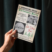 Vintage Newspaper Tree Christmas Party 招待状
