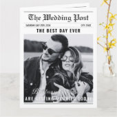 Vintage Newspaper Wedding Program | Classic Black  カード (黄色い花)