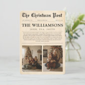 Vintage Newspaper What a Year Family Christmas シーズンカード (スタンド正面)