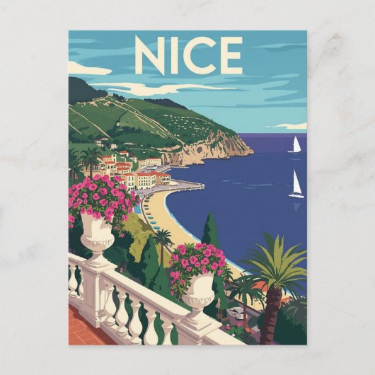 Vintage Nice France Travel Poster ポストカード (正面)