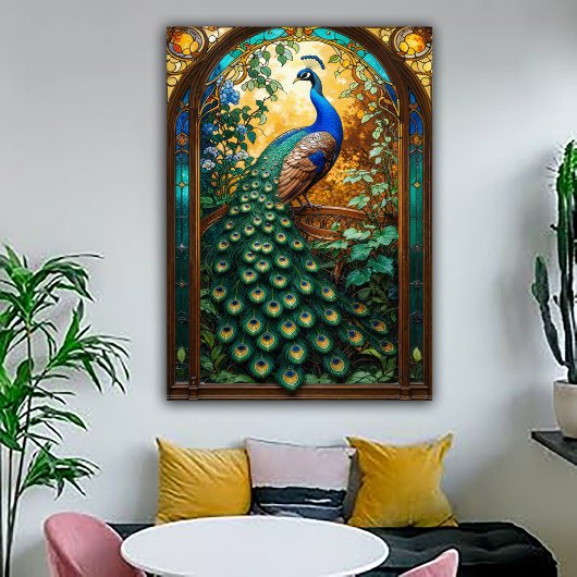 Vintage Nouveau Revival Peacock Window ポスター