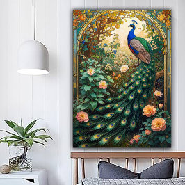 Vintage Nouveau Revival Peacock Window ポスター