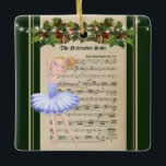 Vintage Nutcracker Sheet Music Blond Ballerina セラミックオーナメント<br><div class="desc">This beautiful ballet Christmas ornament design features a vintage the nutcracker sheet music design with string lights and a blond ballerina wearing a blue tutu.  Personalize the back with a name and year!</div>