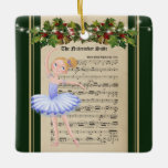 Vintage Nutcracker Sheet Music Blond Ballerina セラミックオーナメント<br><div class="desc">This beautiful ballet Christmas ornament design features a vintage the nutcracker sheet music design with string lights and a blond ballerina wearing a blue tutu.  Personalize the back with a name and year!</div>