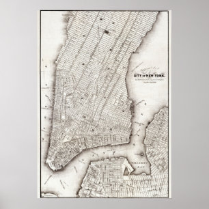 Vintage NYC Map City Skyline ポスター