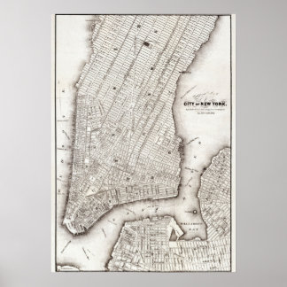 Vintage NYC Map City Skyline  ポスター