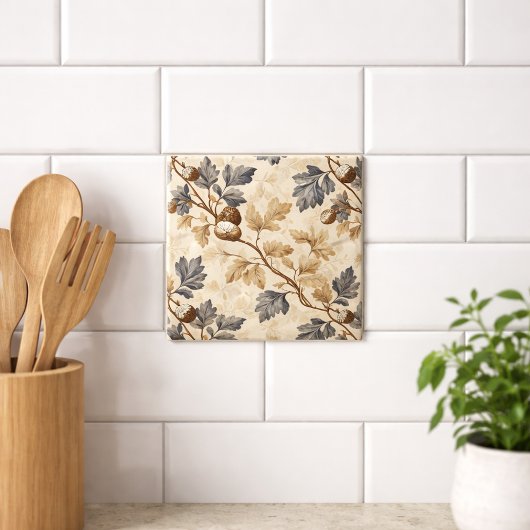 Vintage Oak Leaf | Elegant Blue and Gold タイル