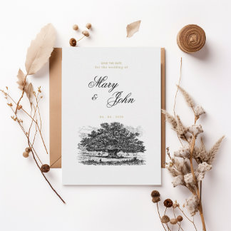 Vintage Oak Tree Elegant Save the Date Invitation 招待状