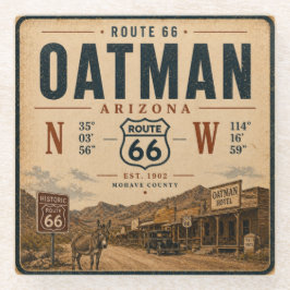 Vintage Oatman Arizona Route 66 Art Coordinates ガラスコースター