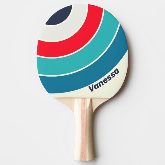 Vintage Ocean Circle Stripe with Name 卓球ラケット (正面)