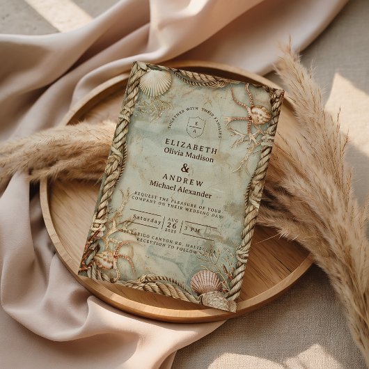 Vintage Ocean Depths Nautical Wedding 招待状