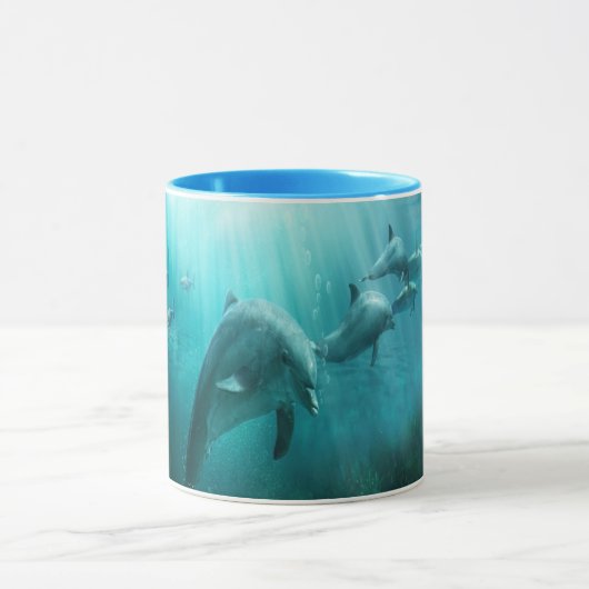 Vintage Ocean Dolphins Swimming  マグカップ (中央)