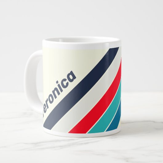 Vintage Ocean Stripes with Name ジャンボコーヒーマグカップ (正面左)