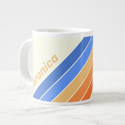 Vintage Ocean Sun Stripes with Name ジャンボコーヒーマグカップ (正面左)