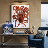 Vintage Octopus Macropus, Marine Aquatic Animals ポスター
