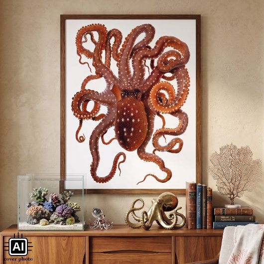 Vintage Octopus Macropus, Marine Aquatic Animals ポスター