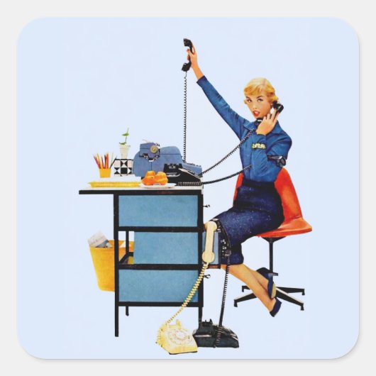 Vintage Office Retro Working Woman Art スクエアシール (正面)